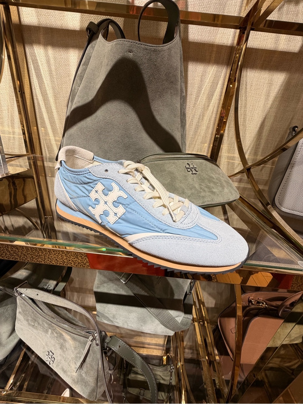 Tory Burch Light Blue & Cream Suede Runner Sneaker
